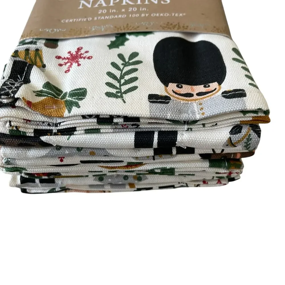 Envogue Christmas Nutcracker Dinner Napkins Set of 8 Holiday Cotton 20x20 NEW